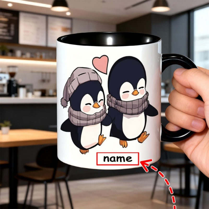 Tailorly Black Accent 11 oz Mug - penguin couple