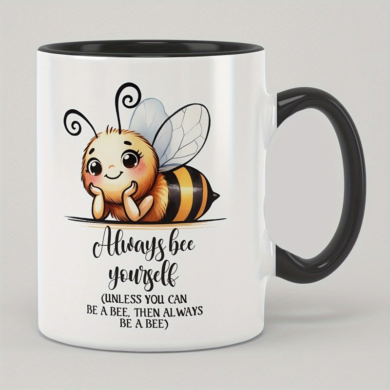 Tailorly Black Accent 11 oz Mug - bee coffee mug with humorous cute design