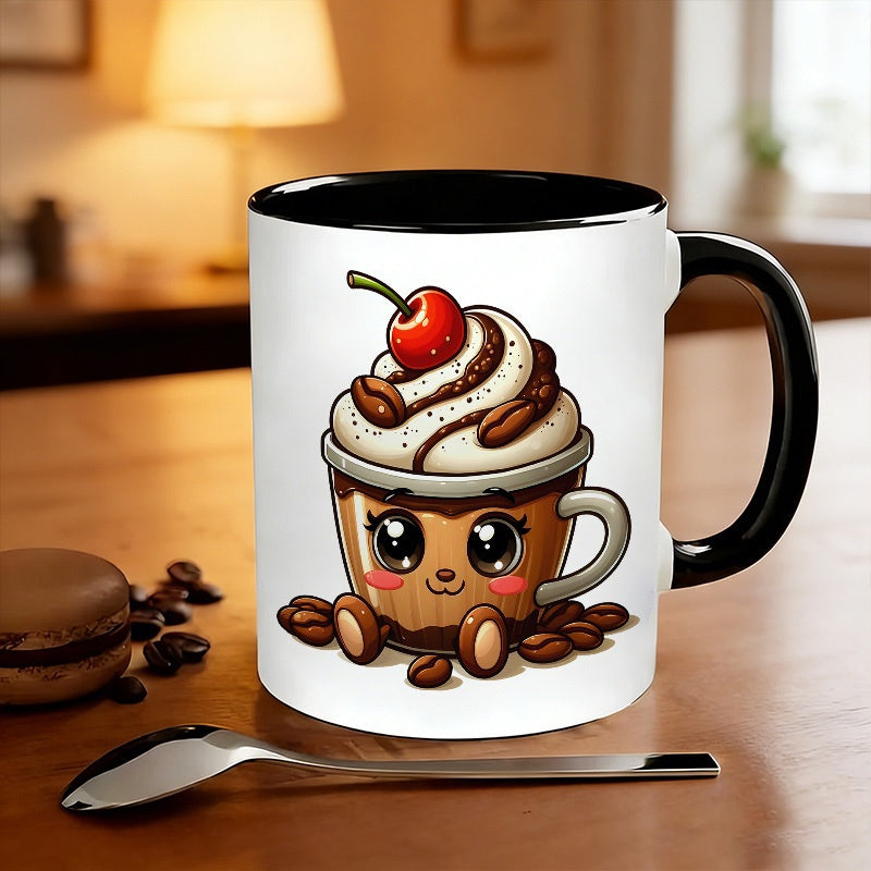 Tailorly Black Accent 11 oz Mug - kawaii coffee mug with cherry topper