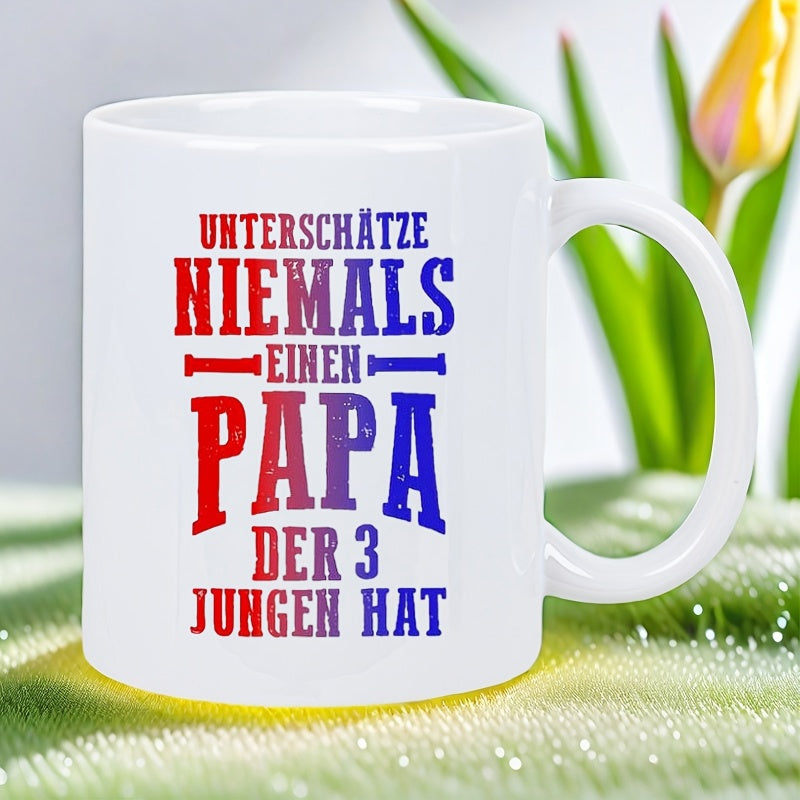 Tailorly White Ceramic 11 oz Mug - quirky german "never papa" text