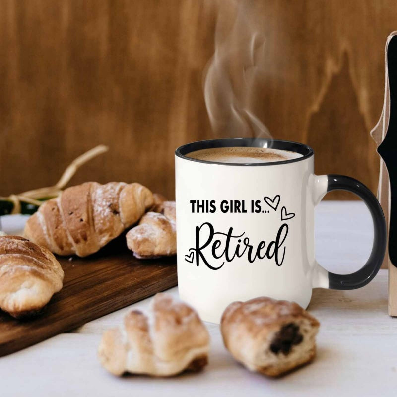 Tailorly Black Accent 11 oz Mug - this girl is retired design black white