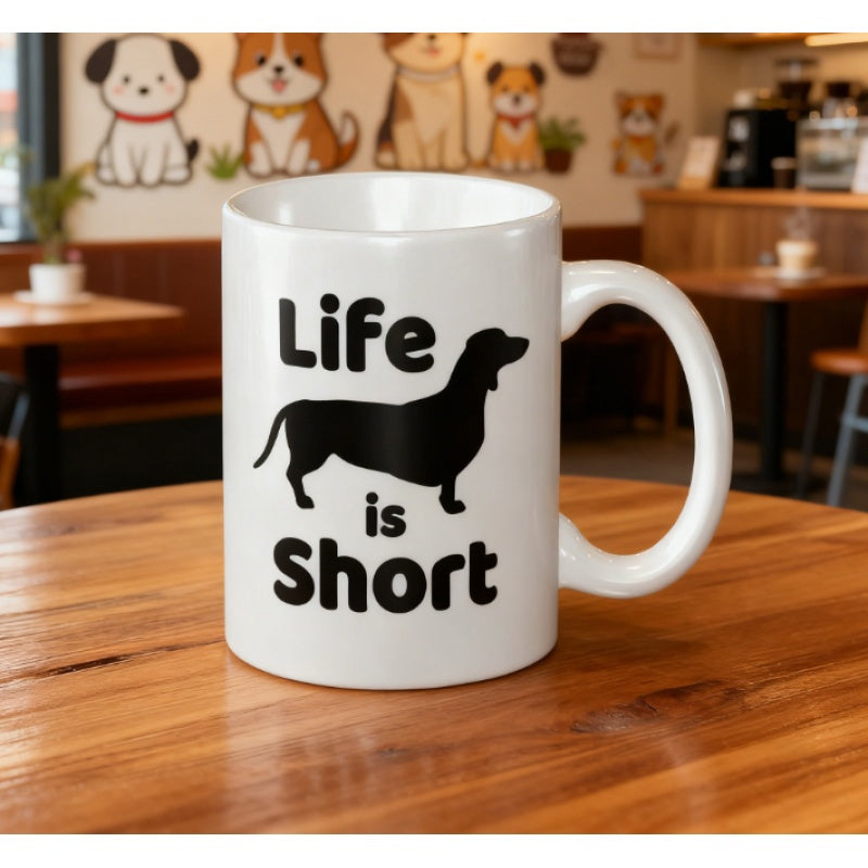 Tailorly White Ceramic 11 oz Mug - dachshund pattern
