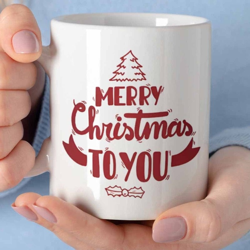 Tailorly White Ceramic 11 oz Mug - merry christmas text