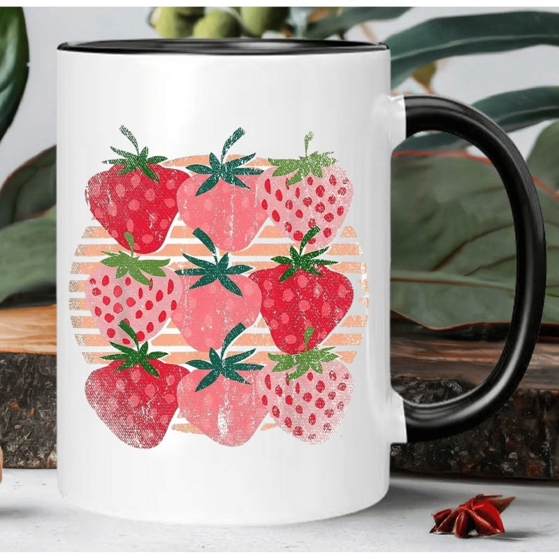 Tailorly Black Accent 11 oz Mug - strawberry themed