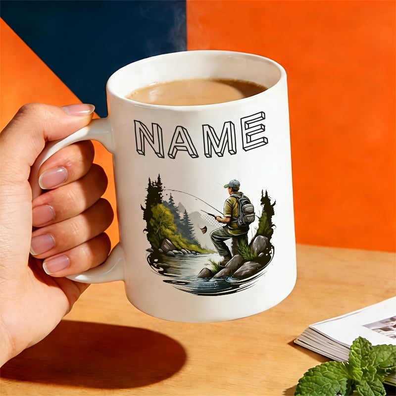 Tailorly White Ceramic 11 oz Mug - custom name ceramic mug 11oz for outdoor fishing enthusiasts diy pottery painted cup comfortable grip coffee mug