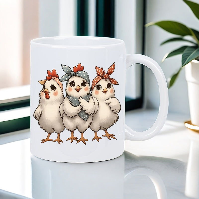 Tailorly White Ceramic 11 oz Mug - charming chickens