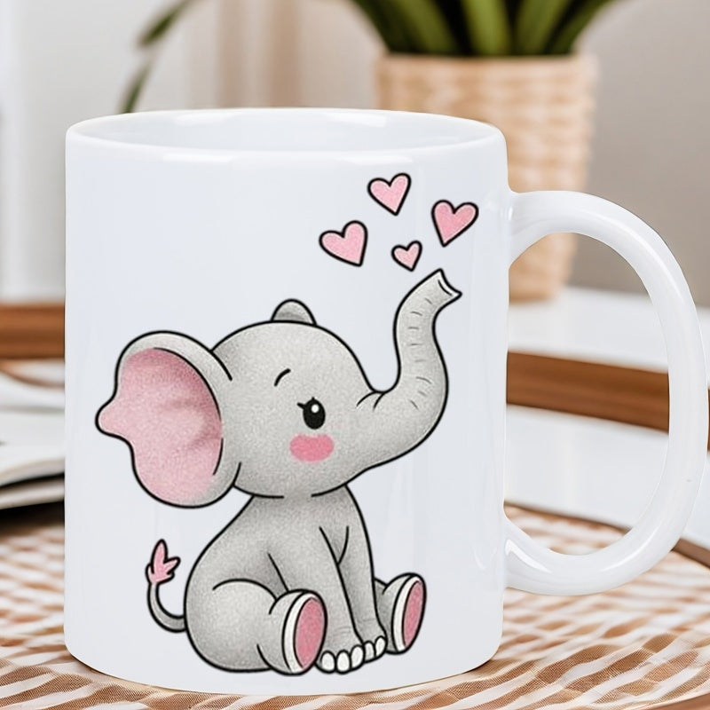 Tailorly White Ceramic 11 oz Mug - whimsical elephant