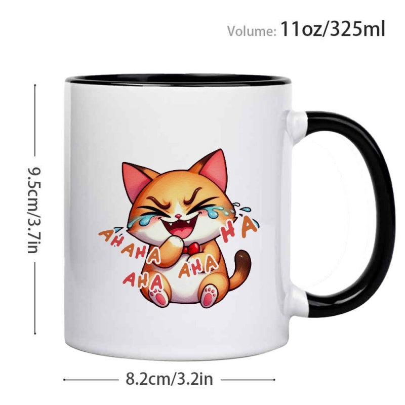 Tailorly Black Accent 11 oz Mug - funny laughing orange tabby cat with paws design