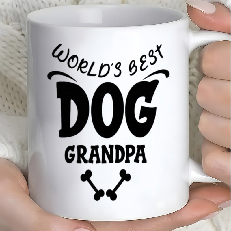 Tailorly White Ceramic 11 oz Mug - dog grandpa text with dog illustration