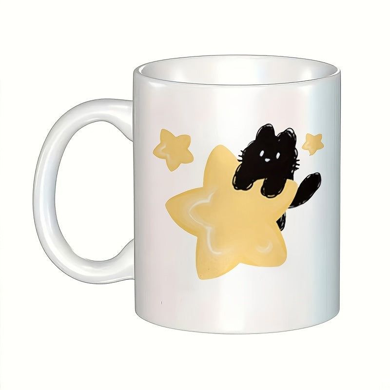 Tailorly White Ceramic 11 oz Mug - kitten star