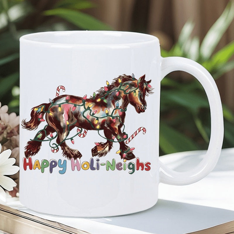 Tailorly White Ceramic 11 oz Mug - happy ramadan neighs white horse