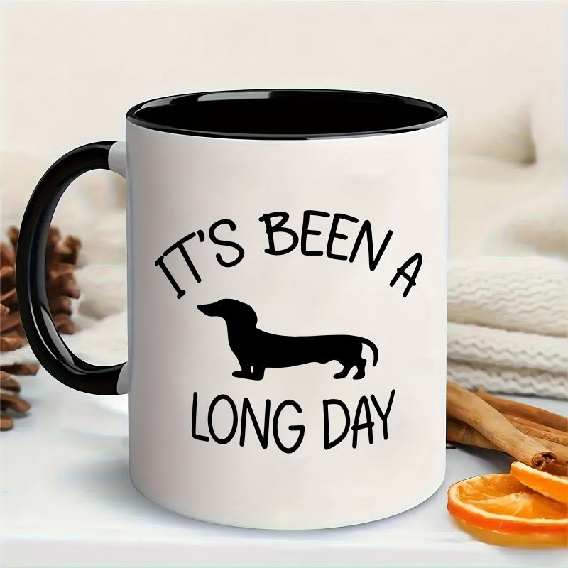 Tailorly Black Accent 11 oz Mug - dachshund its a long day text