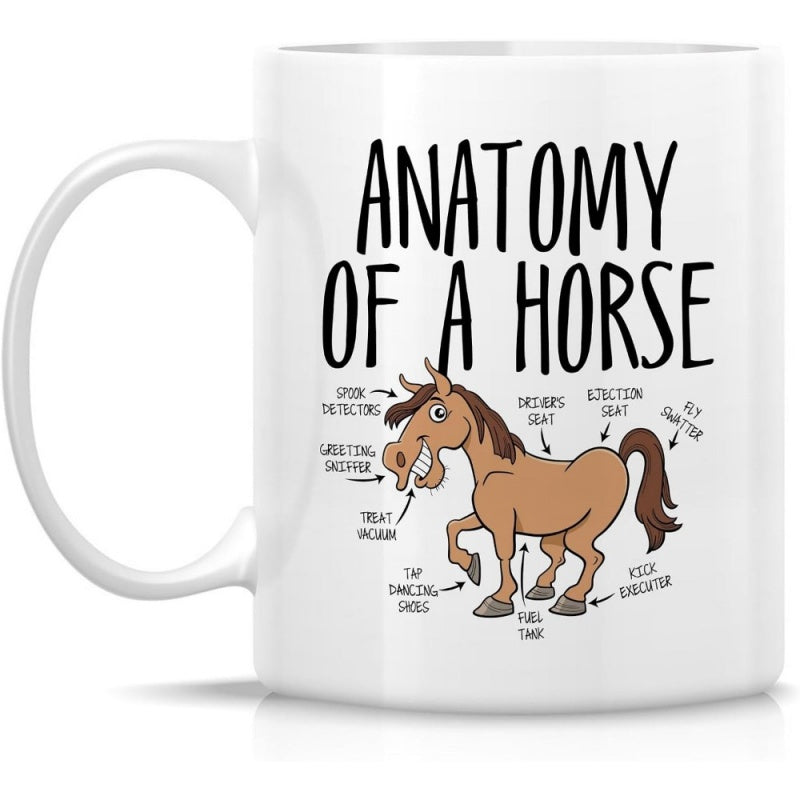 Tailorly White Ceramic 11 oz Mug - horse anatomy illustration