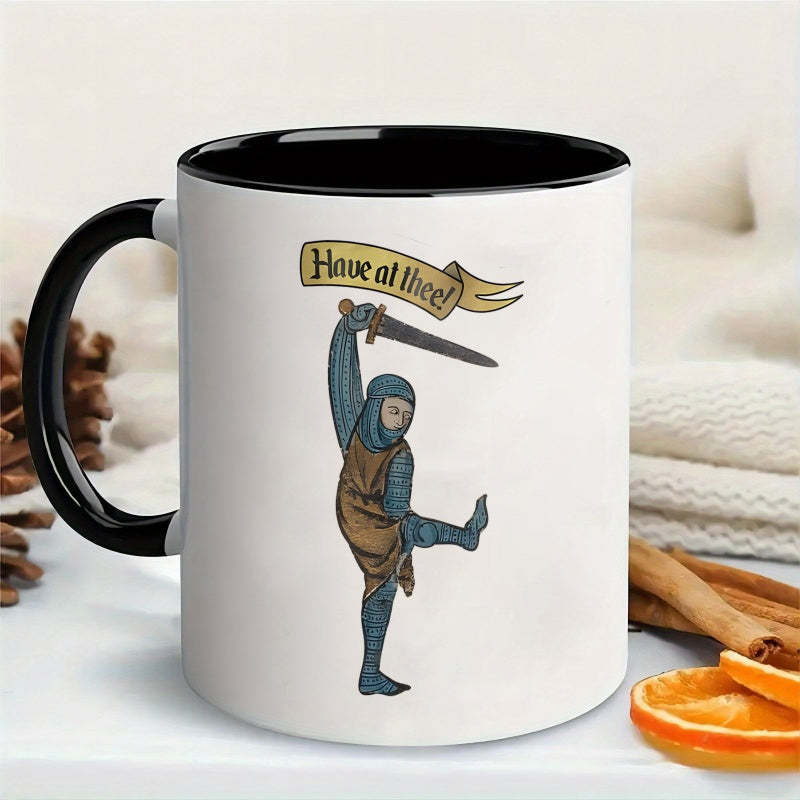 Tailorly Black Accent 11 oz Mug - medieval knight with "twas the" quote