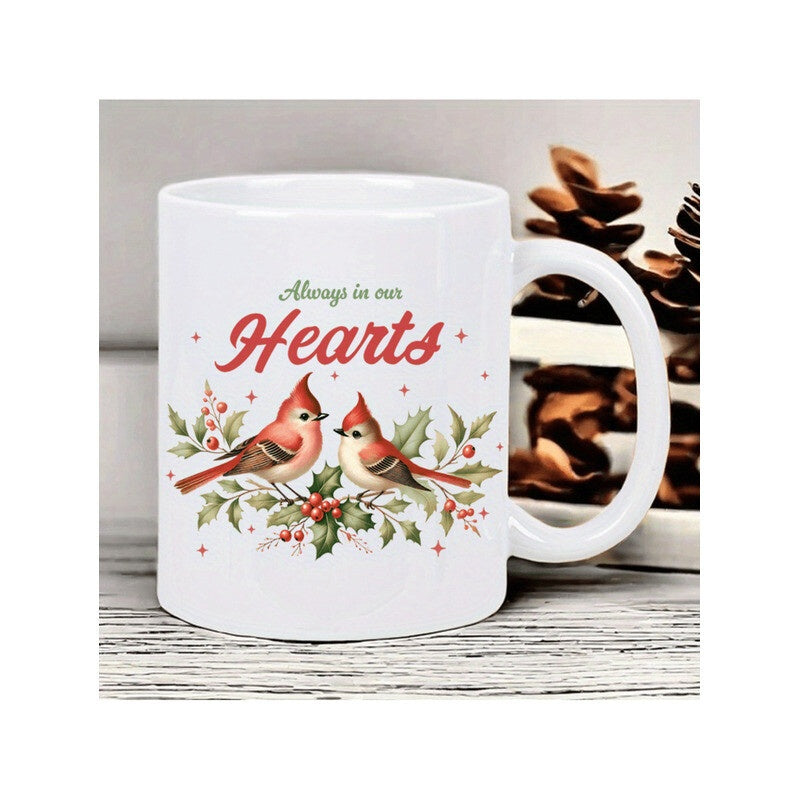 Tailorly White Ceramic 11 oz Mug - festive red birds