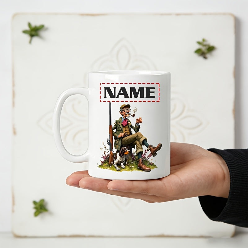 Tailorly White Ceramic 11 oz Mug - hunting rifle floral decor personalized name