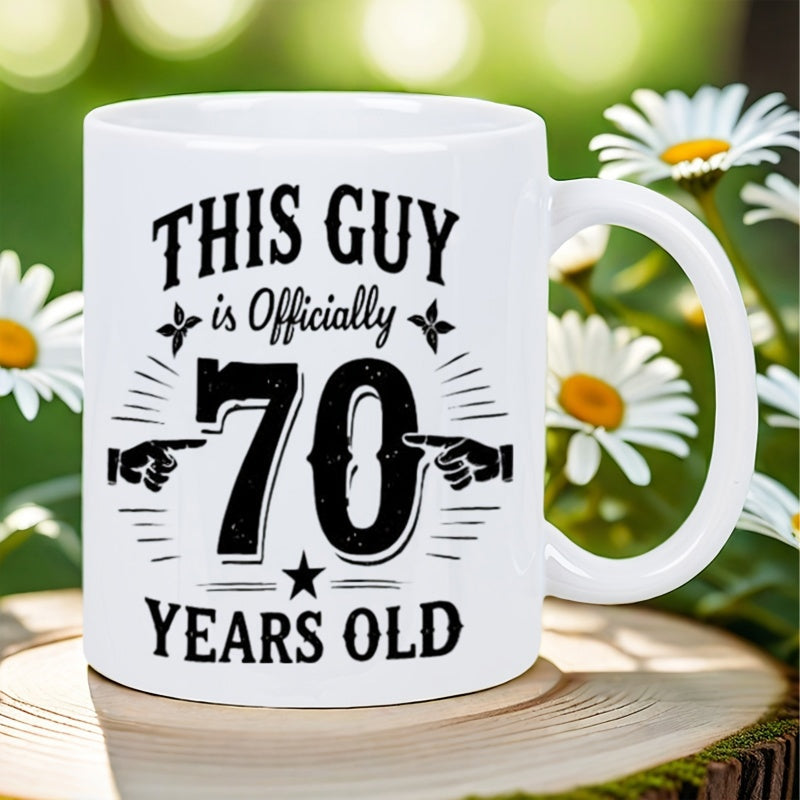 Tailorly White Ceramic 11 oz Mug - 70th birthday text
