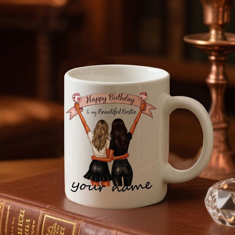 Tailorly White Ceramic 11 oz Mug - illustrations of two female friends