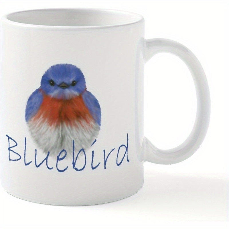 Tailorly White Ceramic 11 oz Mug - bluebird design