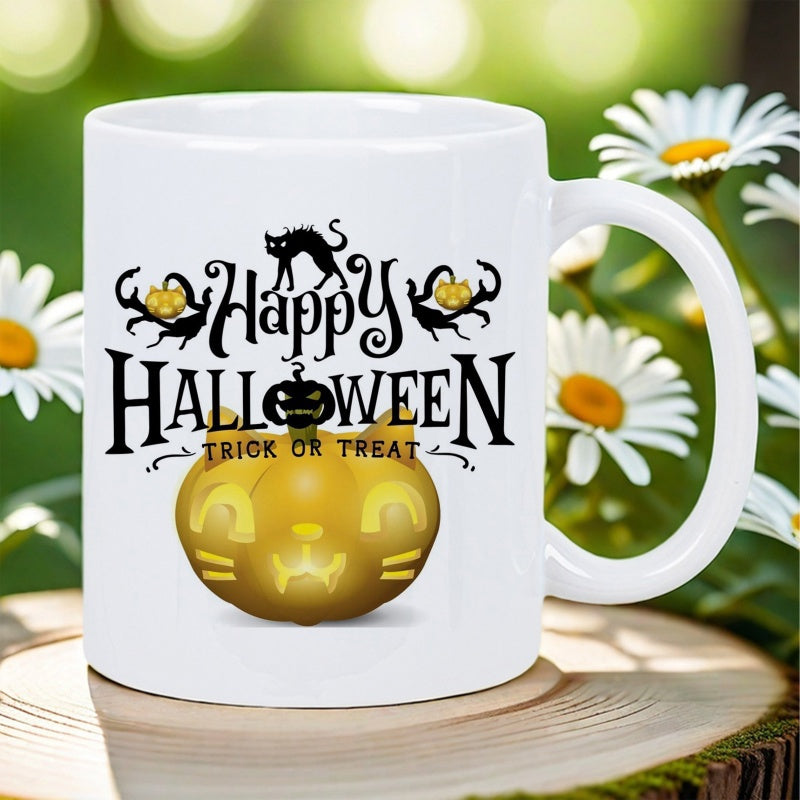 Tailorly White Ceramic 11 oz Mug - happy halloween pumpkin