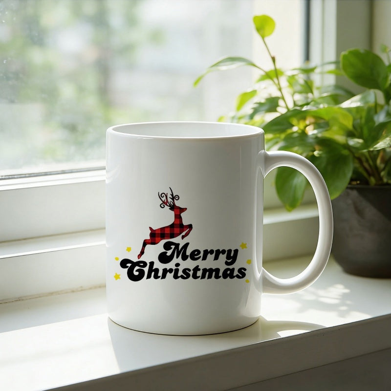 Tailorly White Ceramic 11 oz Mug - red and black checkered pattern