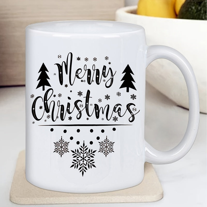 Tailorly White Ceramic 11 oz Mug - snowflakes and trees