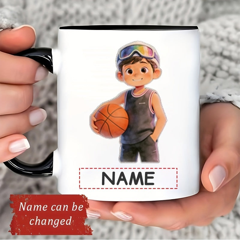 Tailorly Black Accent 11 oz Mug - basketball boy illustration