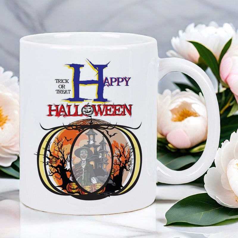Tailorly White Ceramic 11 oz Mug - coffee mug with spooky Halloween design and festive elements