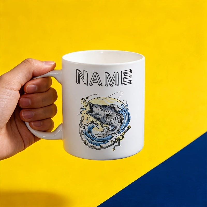 Tailorly White Ceramic 11 oz Mug - fishing themed pottery design