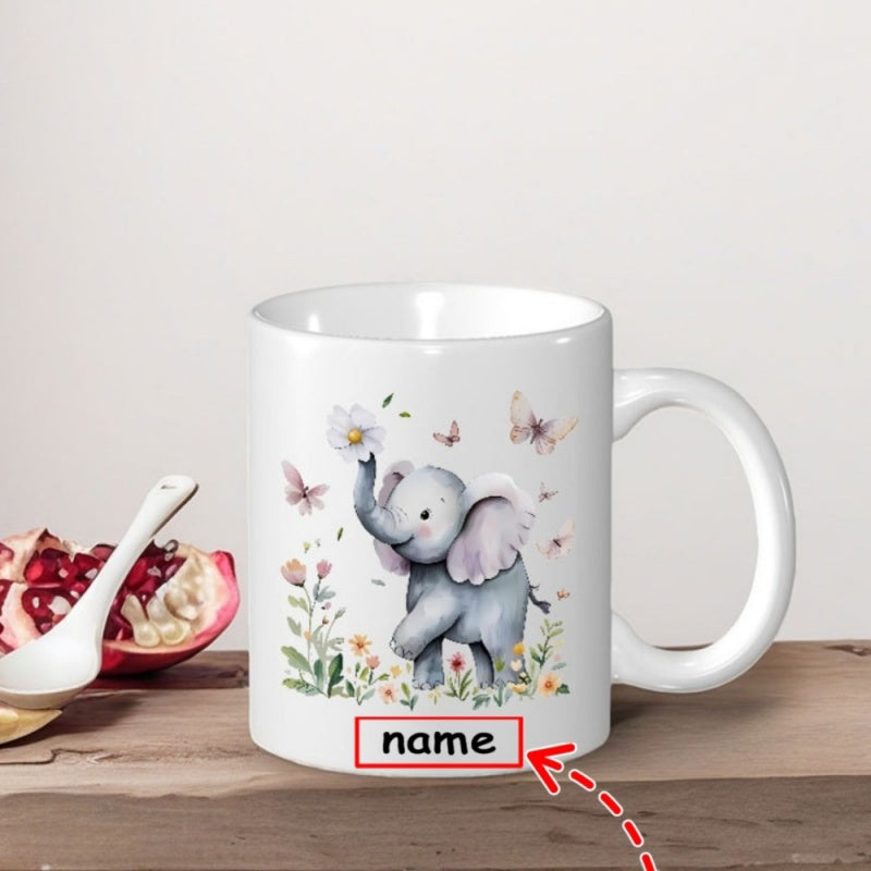 Tailorly White Ceramic 11 oz Mug - cute with soft watercolor flowers and butterflies