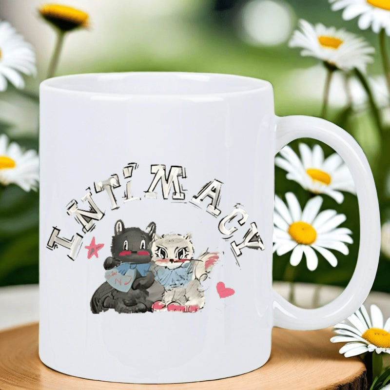 Tailorly White Ceramic 11 oz Mug - cute cat couple hearts
