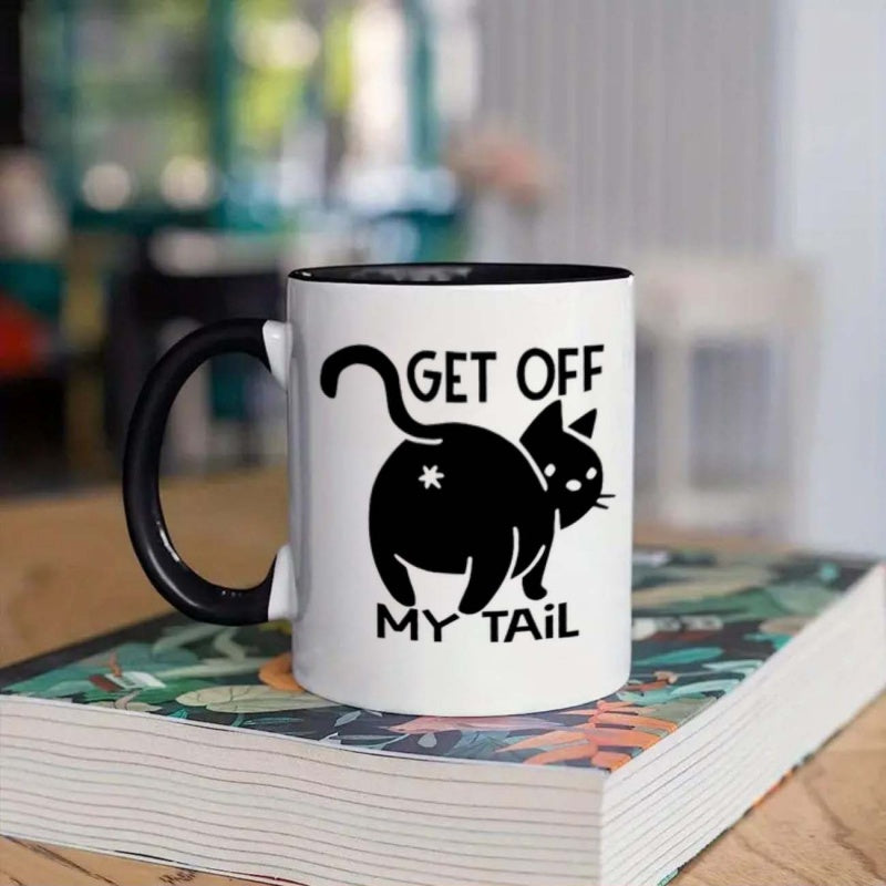 Tailorly Black Accent 11 oz Mug - cat shaped， cute kitten face， paws design