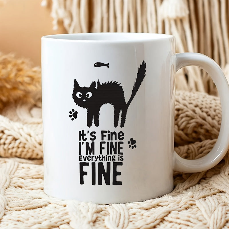Tailorly White Ceramic 11 oz Mug - cute paw print whisker