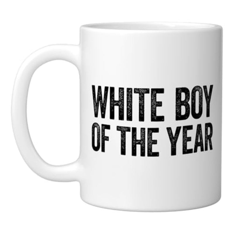 Tailorly White Ceramic 11 oz Mug - white boy of the year text