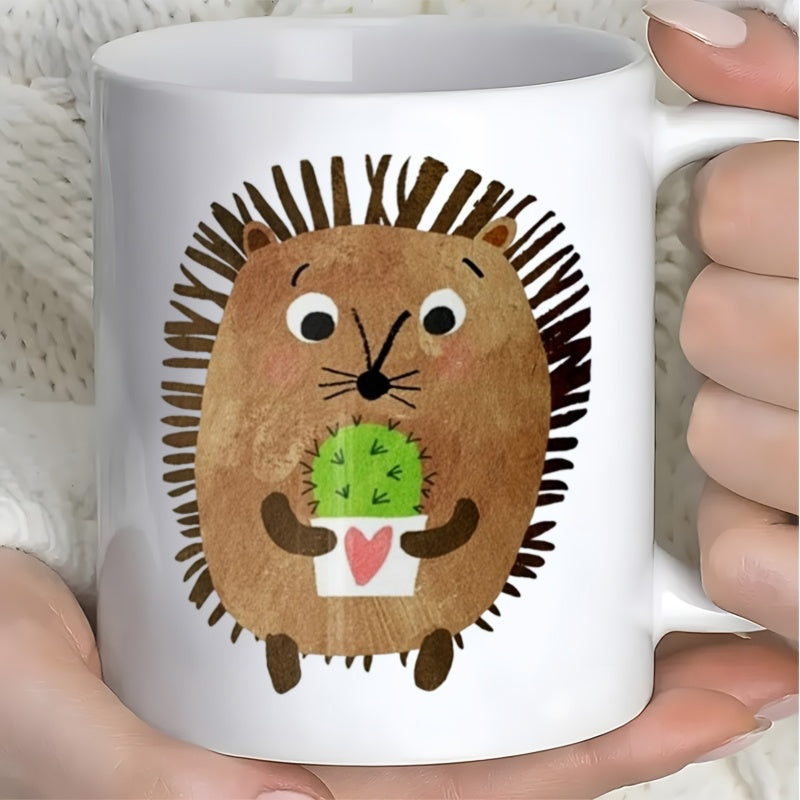 Tailorly White Ceramic 11 oz Mug - whimsical hedgehog