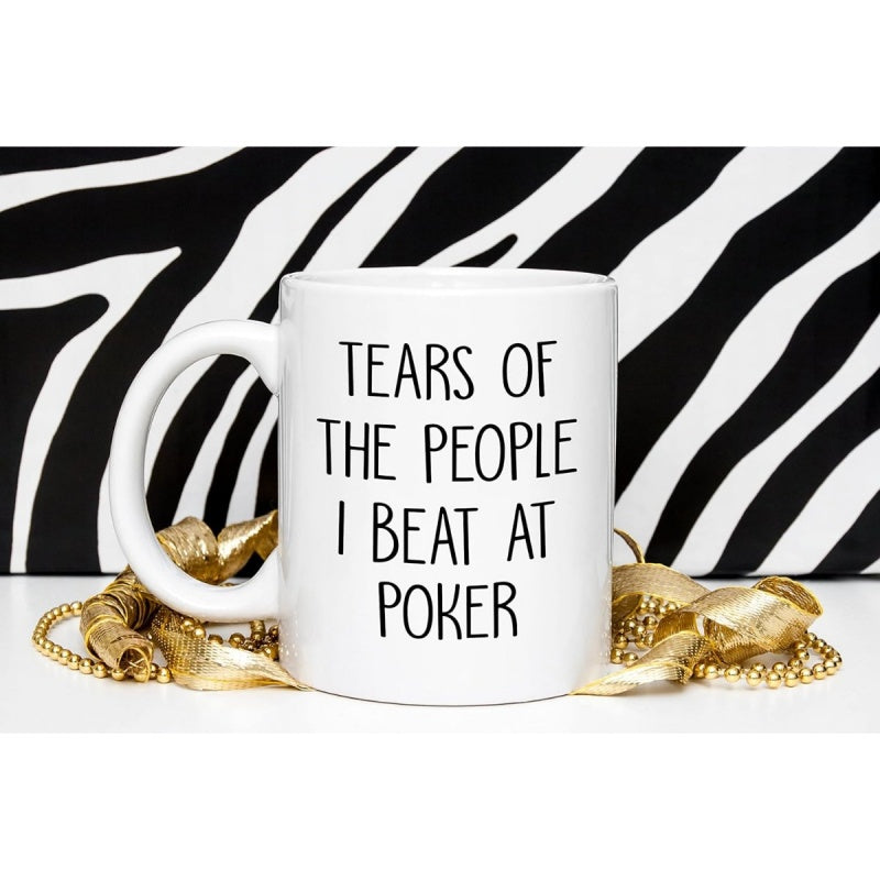 Tailorly White Ceramic 11 oz Mug - poker cards pattern