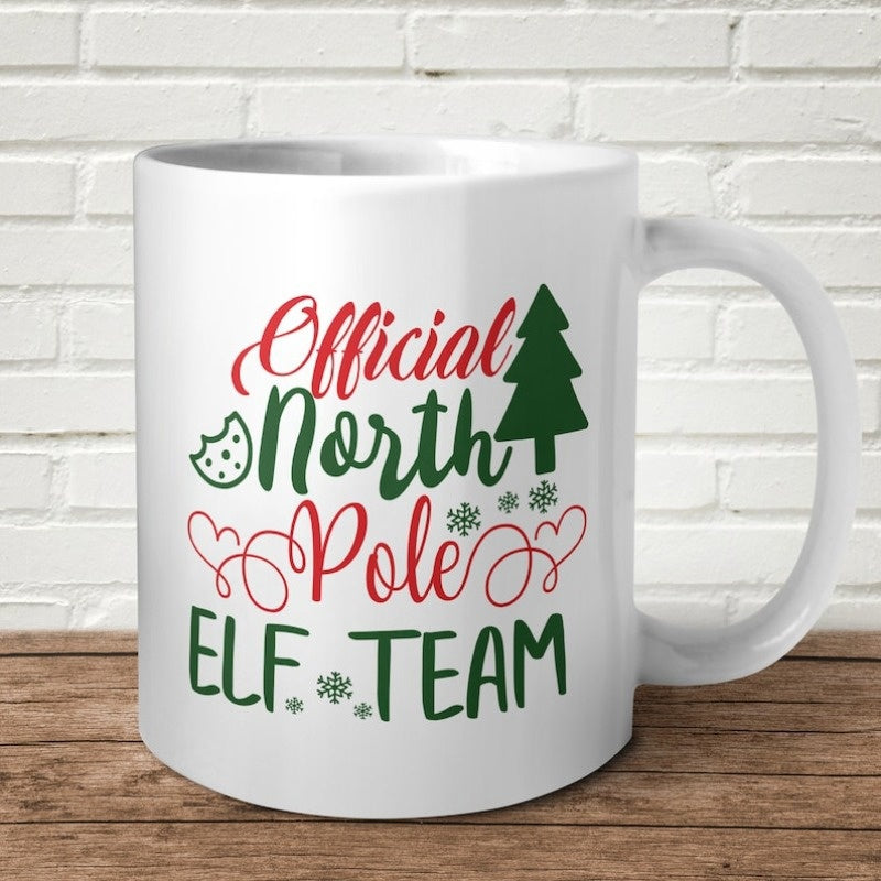 Tailorly White Ceramic 11 oz Mug - north pole elf illustration