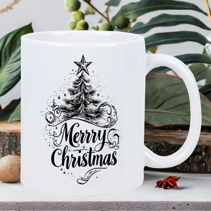 Tailorly White Ceramic 11 oz Mug - festive christmas print