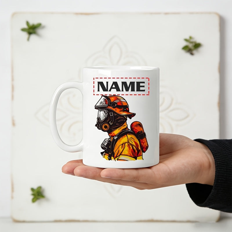Tailorly White Ceramic 11 oz Mug - firefighter helmet gear theme design personalized name