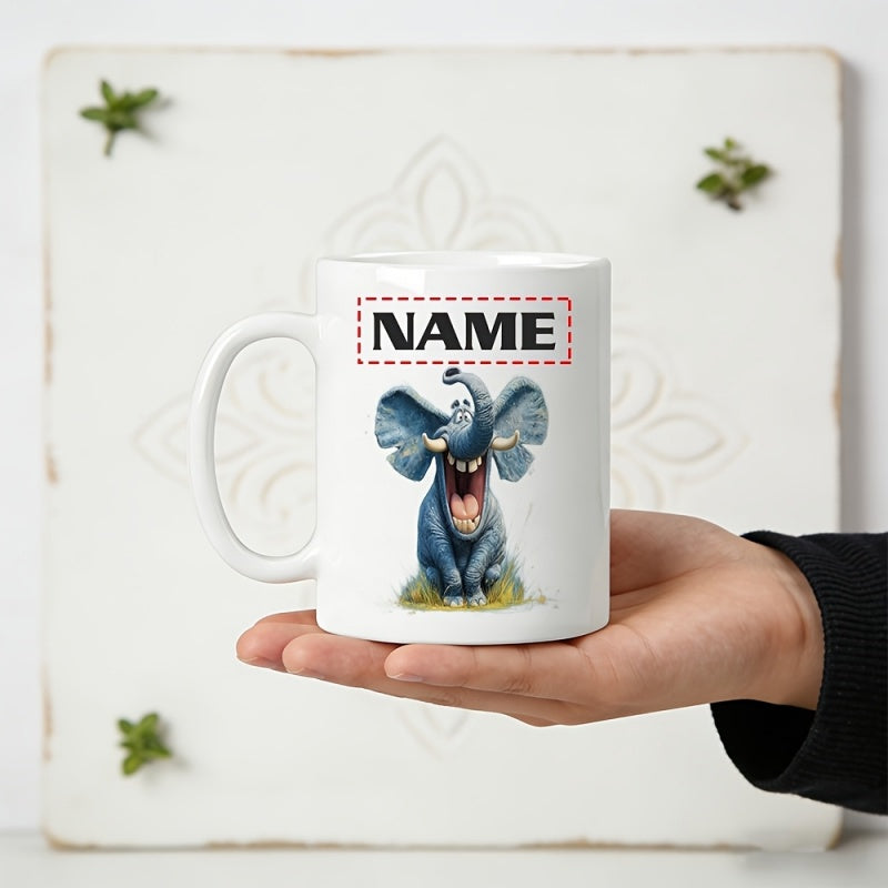Tailorly White Ceramic 11 oz Mug - a with an and large ears personalized with a name
