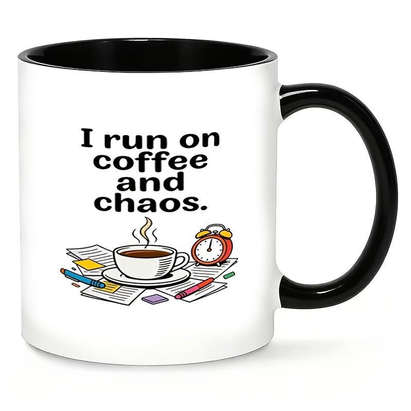 Tailorly Black Accent 11 oz Mug - Life text with "I" and coffee and rotting elements