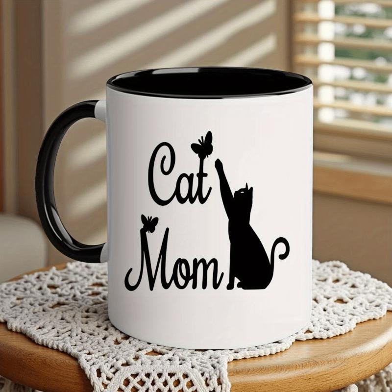Tailorly Black Accent 11 oz Mug - Cat Mom coffee text