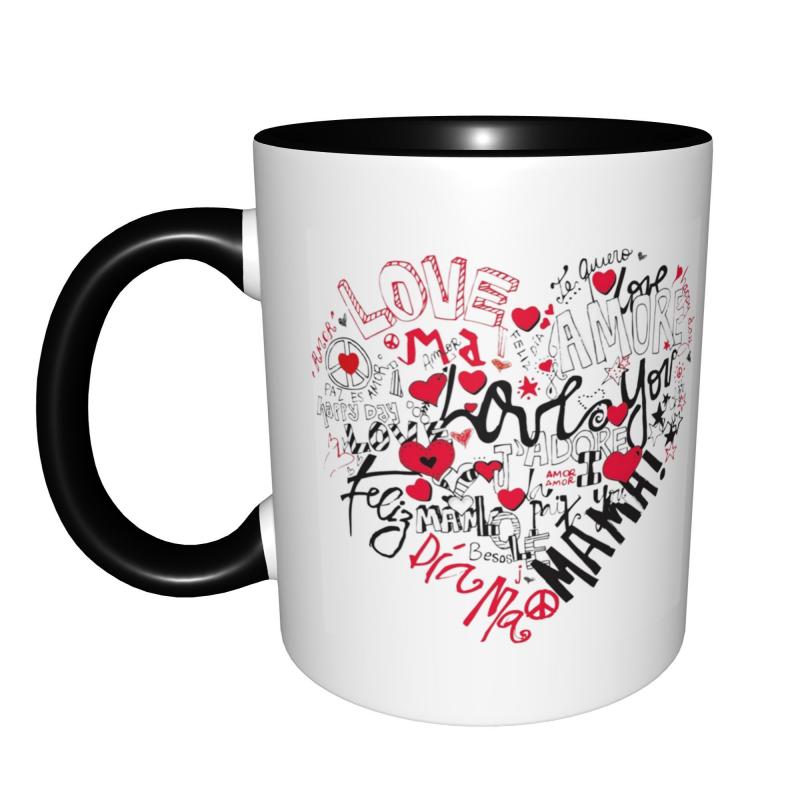 Tailorly Black Accent 11 oz Mug - heart shaped multi language love