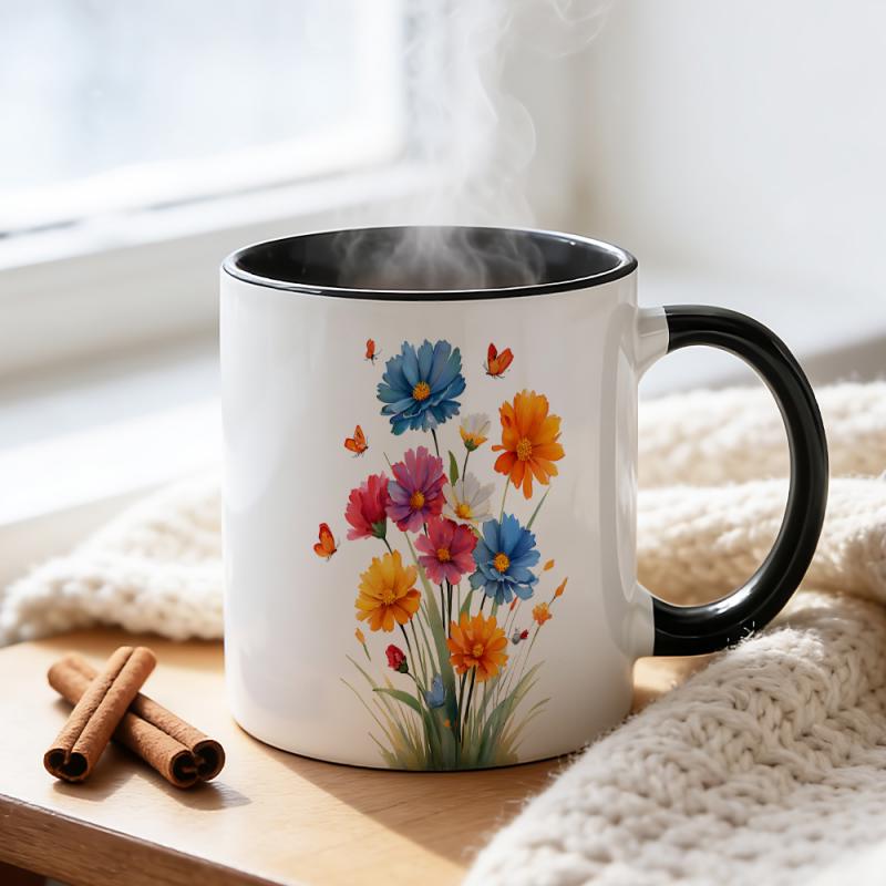 Tailorly Black Accent 11 oz Mug - Flower and design