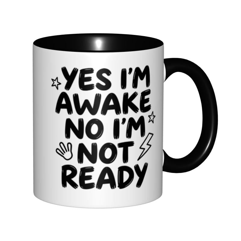 Tailorly Black Accent 11 oz Mug - yes im awake no im funny quote
