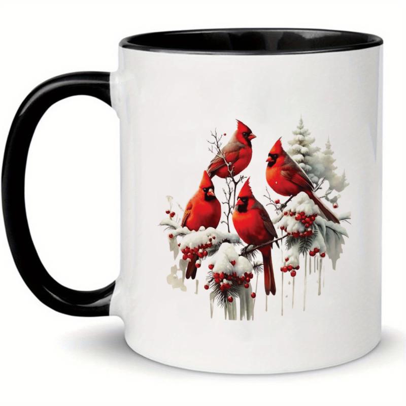 Tailorly Black Accent 11 oz Mug - Red bird with winter snowy berries