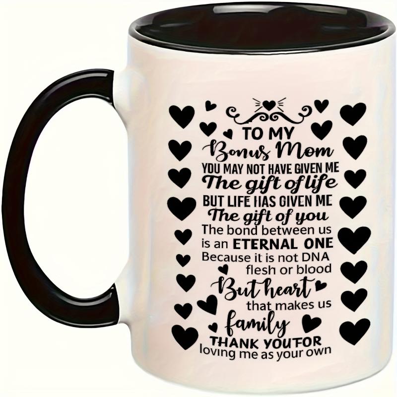 Tailorly Black Accent 11 oz Mug - Heart shapes and text about Bonus Mom