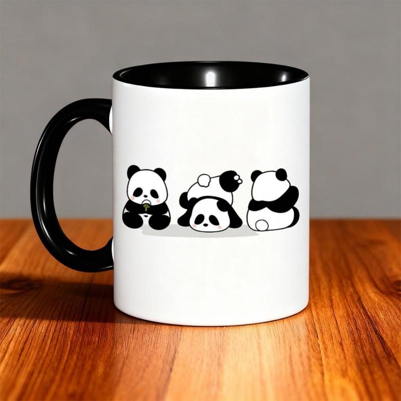 Tailorly Black Accent 11 oz Mug - Cute Cartoon for Panda Trio 11Oz Coffee Mug Featuring a Black And White for Panda Design - a Gift for Panda