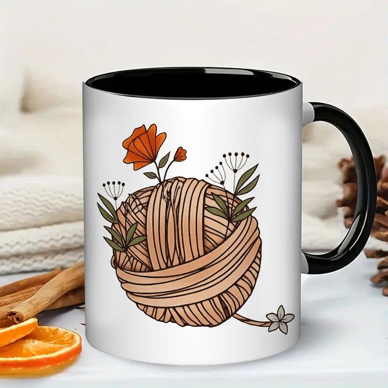 Tailorly Black Accent 11 oz Mug - Yarn ball with knitting needles