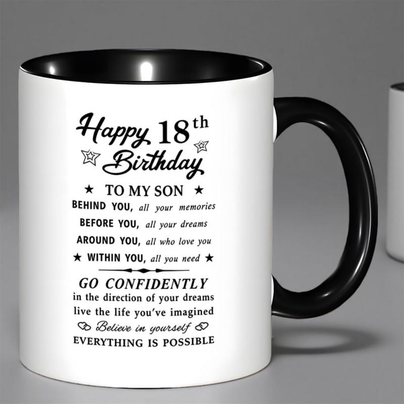 Tailorly Black Accent 11 oz Mug - Happy 18th Birthday with Son Quote
